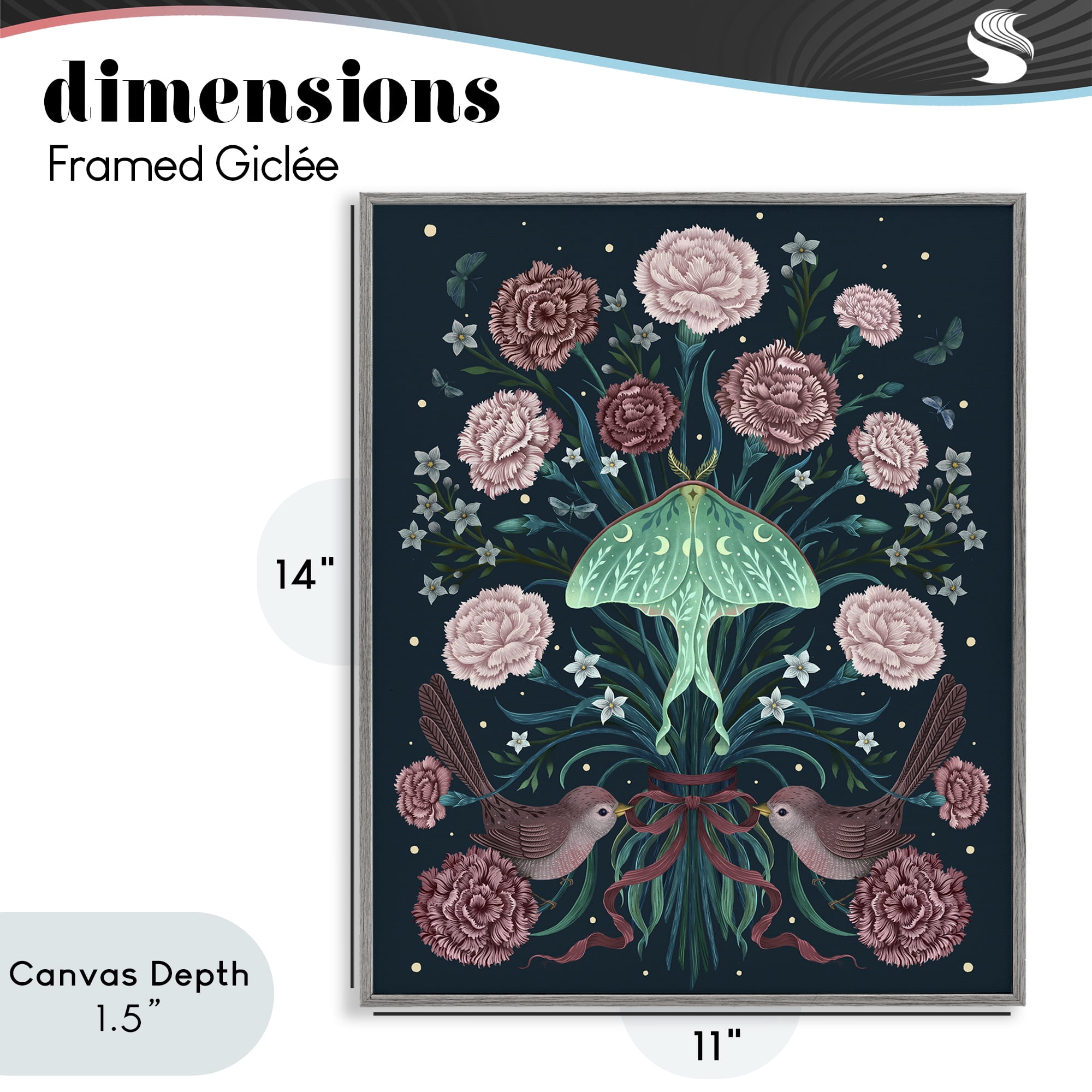 Stupell Industries January Carnations & Moth Gray Framed Giclee Art, design by Episodic Drawings