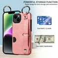 thumbnail image 4 of ShellTech for Ring Holder iPhone 15 Case , Shockproof Leather Hand Strap Kickstand Card Slot Case TPU Back Cover for iPhone 15,Pink, 4 of 9