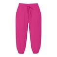 thumbnail image 5 of Girls Linen Capri Pants - Summer Loose Joggers Elastic High Waist Beach Capris Casual Cropped Trousers with Pockets for Kids Youth，Age 4-15 (Hot Pink/140), 5 of 5
