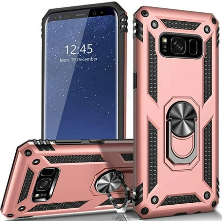 Samsung Galaxy S8 mobile phone case, military grade shockproof cover pass, 15 foot drop test protective cover, with magnetic support and vehicle support（Pink）