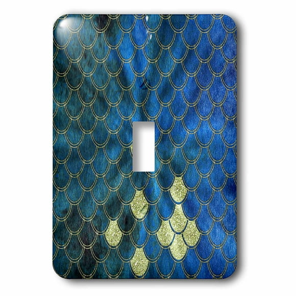 3dRose Shiny Blue Gold Luxury Elegant Mermaid Scales Glitter Effect Art print - Single Toggle Switch (lsp_266864_1)