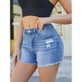 thumbnail image 3 of jinghuiyue Women’s Casual High Waisted Denim Shorts Stretchy Frayed Raw Hem Ripped Jeans Shorts M, 3 of 7