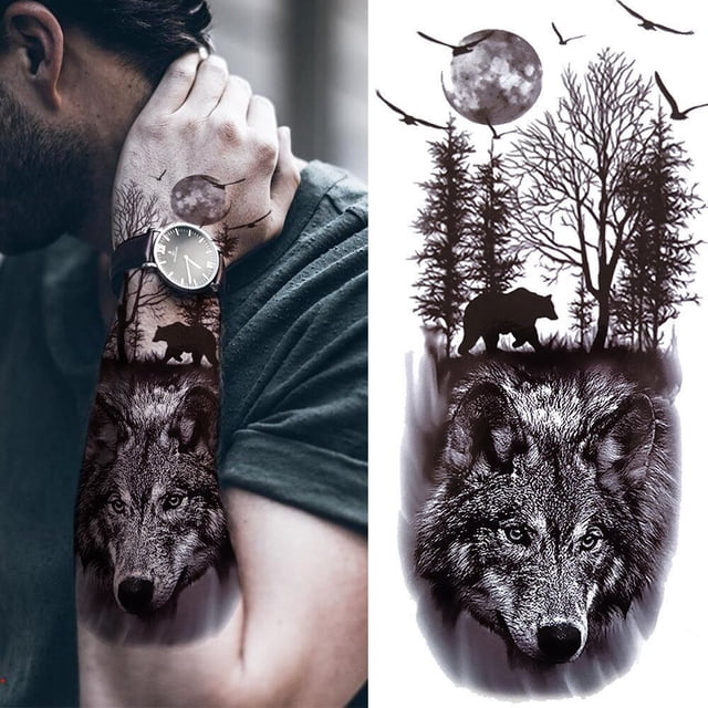 Tatuaje Temporal Impermeable Hombres Mujeres Falso Pegatina Lobo León Tigre
