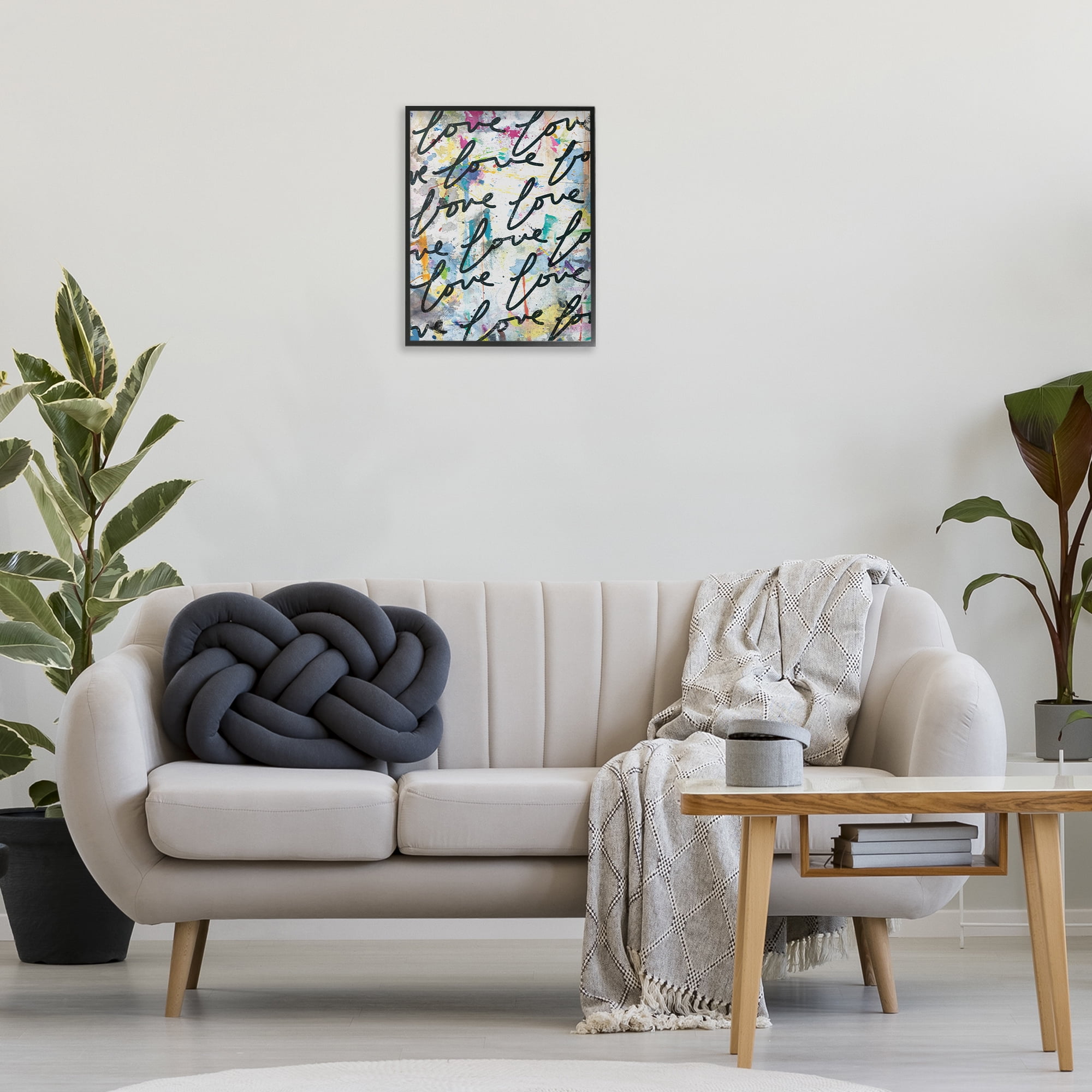 Stupell Industries Love Words Pattern Typography Painting Black Framed Art Print Wall Art, 16 x 20