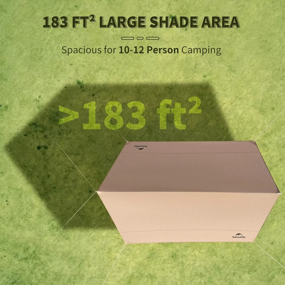 Naturehike Camping Tent Tarp with Poles, Waterproof PU 18000mm+, Anti-UV UPF2000+ Camping Sun Shelter Rain Fly, Camping Tent Canopy, 16.4x12.5ft