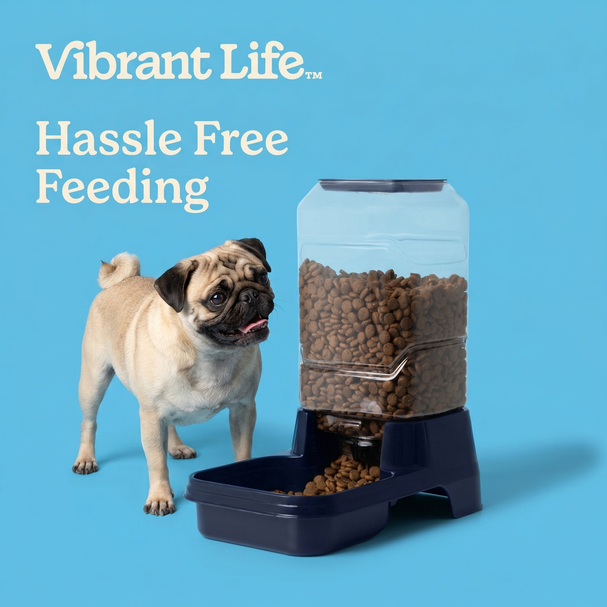 (3 pack) Vibrant Life Gravity Feeder for Medium Pets, 5 lb, Navy