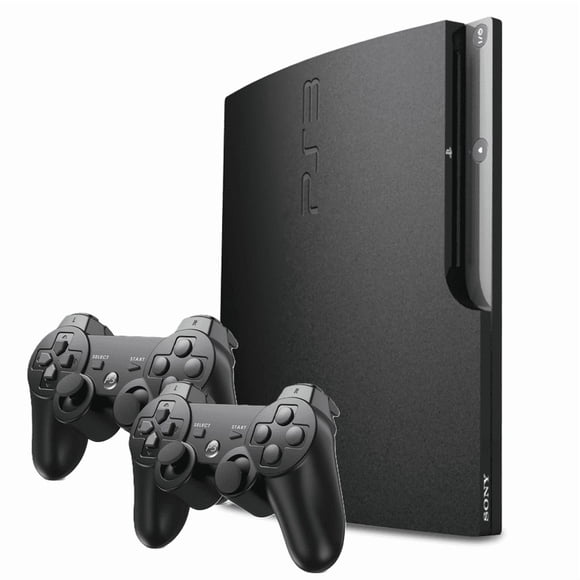 Restored Sony Playstation 3 PS3 Console Slim 120GB Black with 2 Retrofam Black Controllers (Refurbished)
