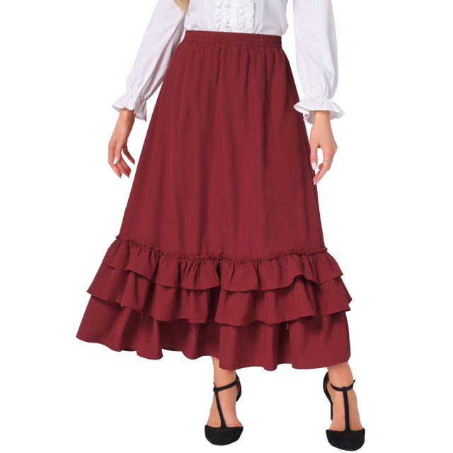 Falda Vintag con Volantes de Ruched Drawstring de INSPIRE CHIC para Mujeres XL Rojo Vino