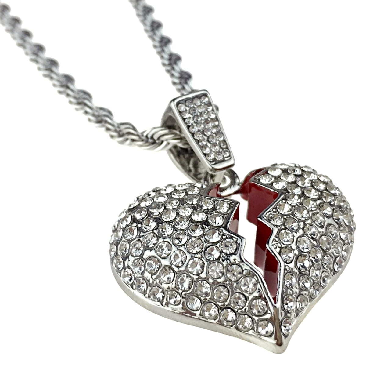 Huge Broken Heart Iced Pendant Cuban Link Chain Gold Finish Hip Hop Necklace 30 inch Walmart