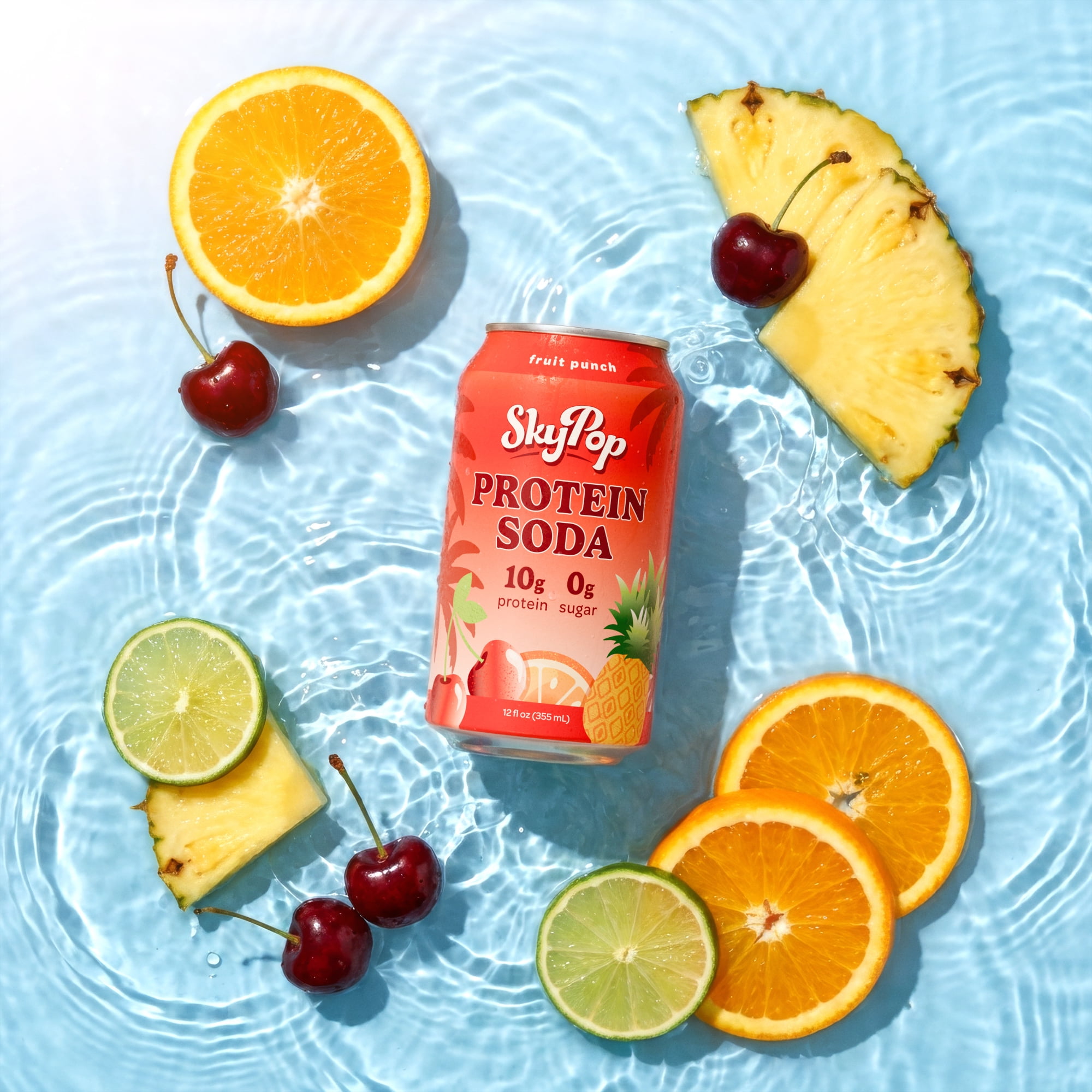 SkyPop™ Protein Soda - Next-Generation Soda Crafted with Bold Flavor, 10g of Whey Protein, & Only 45 Calories - No Artificial Flavors or Colors - Sugar, Gluten & Caffeine Free (12 Pack, Fruit Punch)