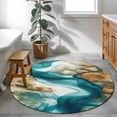 thumbnail image 3 of Round Rugs 3Ft, Teal Brown Round Area Rug Washable Indoor Throw Carpet, Modern Abstract Art Retro Small Non Slip Circle Rug for Bedroom Living Room Home Decor Aesthetic, 3 of 8