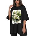 thumbnail image 4 of Plus Size Shirt for Women Black Tops for Women Oversized Short Sleeves Shirt for Women White Roses T Shirt Crewneck Shirt for Women L, 4 of 5