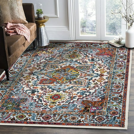 Hereke Turkish Rugs - LR Home Fusion White / Blue Border Medallion Turkish Persian Indoor Runner or Area Rug ( 3' x 5' )