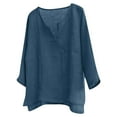 thumbnail image 2 of Designer Spring Summer Men's Casual Cotton Linen Solid Color Long Sleeve Shirts Loose Stand Collar Shirts Navy 5X, 2 of 5