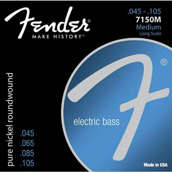 Fender 7150M Pure Nickel Roundwound Long Scale Electric Bass Guitar Strings - Medium