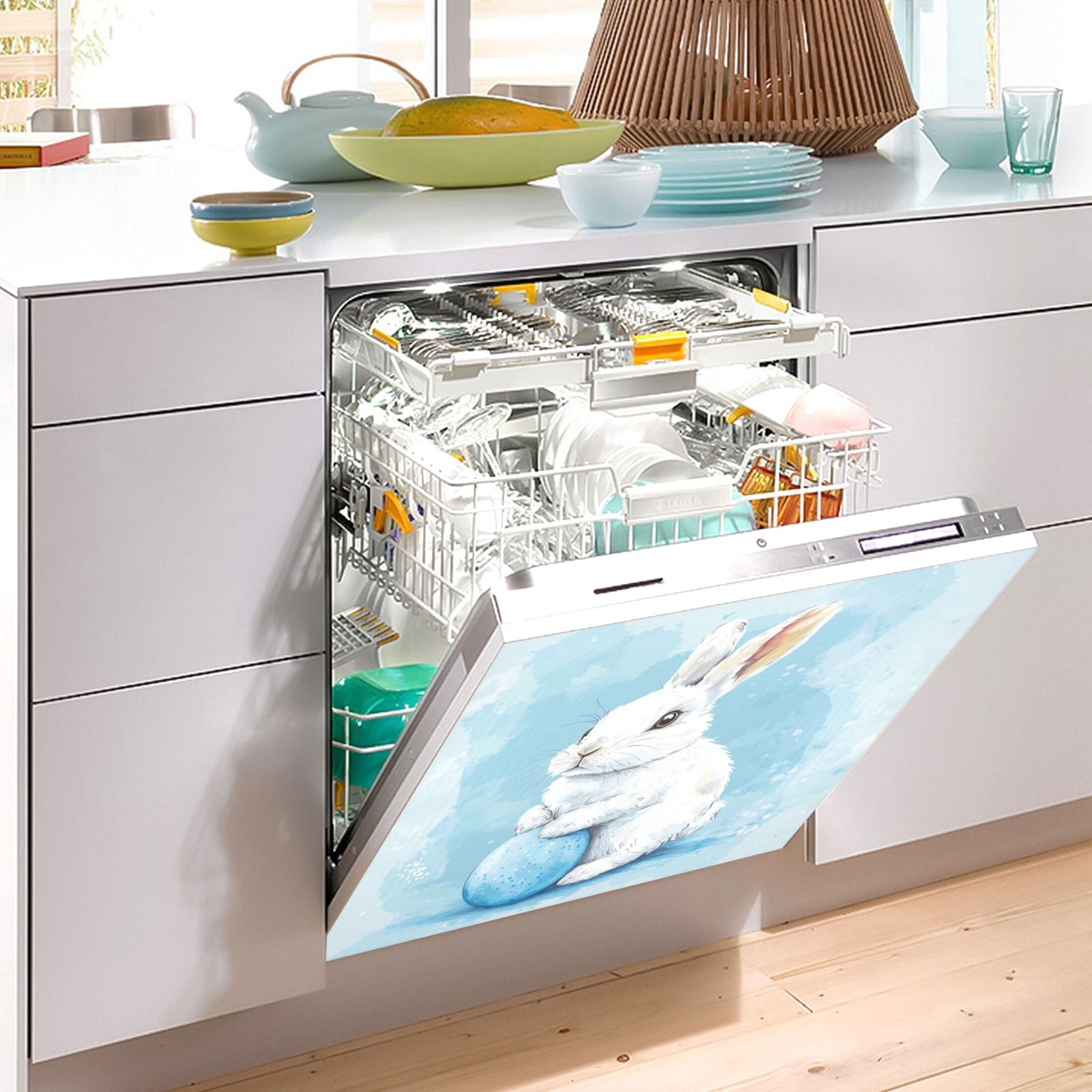 Dishwasher Magnetic Sticker 23x26 Inch Refrigerator Magnetic Sticker Washing Machine Magnetic Sticker Kitchen Panel Magnetic Sticker Home Decor Blue Easter Bunny
