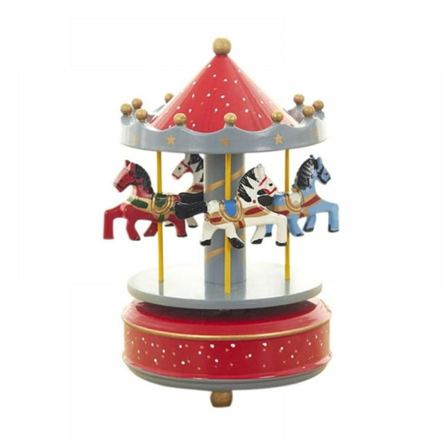 Merry Go Round Music Box Small Musical Box With 4 Horses Classic Decor For Valentine's Day Wedding Birthday Gift Shop Display Home Decor