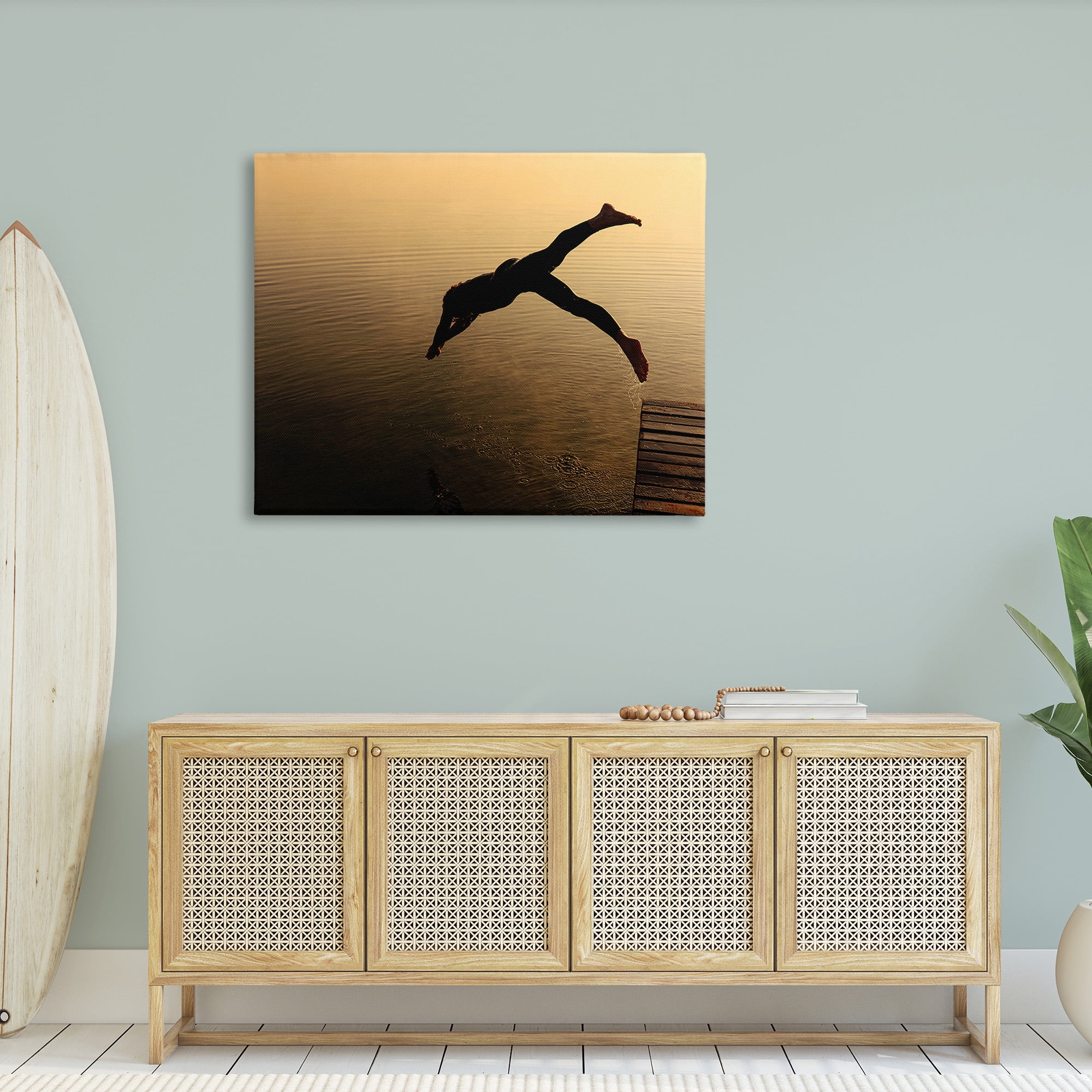 Stupell Industries Diving Off Dock Silhouette Novelty Photography Gallery Wrapped Canvas Art Print Wall Art, 48 x 36