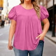thumbnail image 2 of Kaemgyyd Plus Size Blouses for Women Pleated Casual Short Sleeve Round Neck Shirts Fashion Dressy Loose Summer Tops L-4XL, 2 of 7