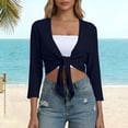 thumbnail image 4 of Women's Short Cardigan Bolero Shrug Sheer Tie Front Top 3/4 Sleeve Jacket for Dress Navy, 4 of 9