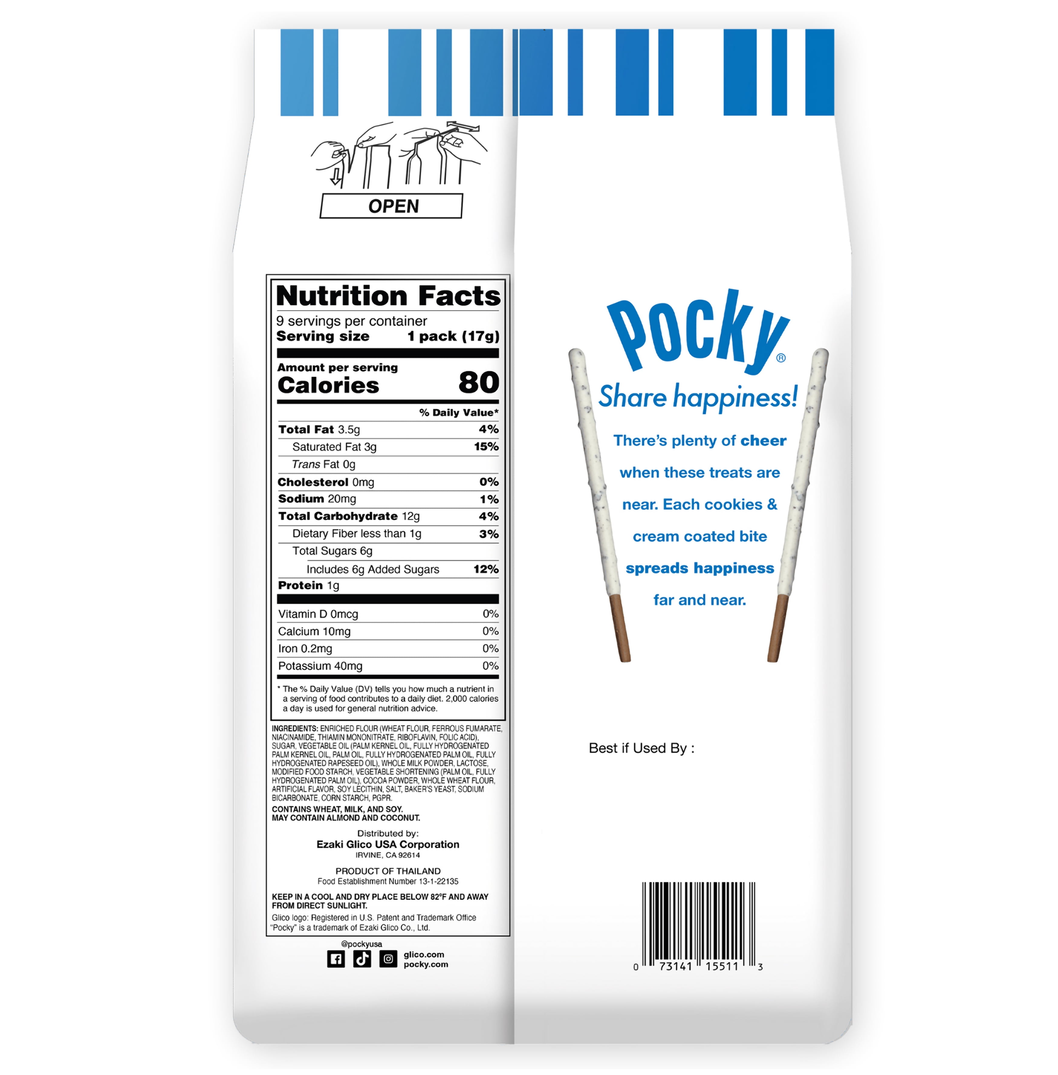 (5 pack) Glico Pocky Cookies & Cream Biscuit Sticks, 5.4 Oz, 9 Pack