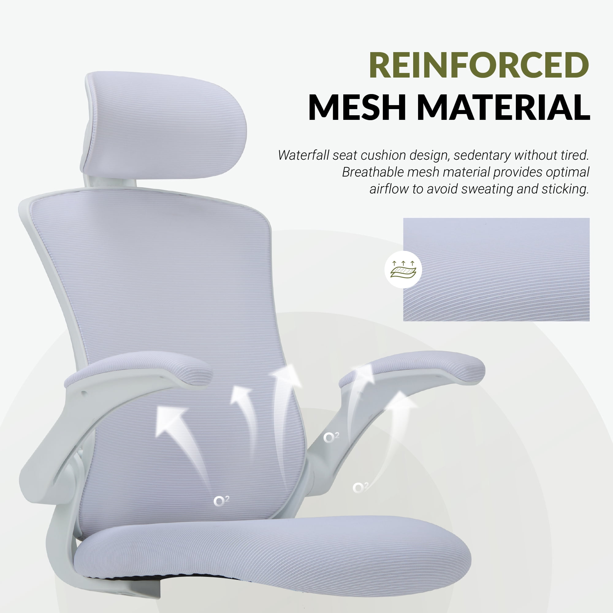 AFO High Back Ergonomic Office Chair, Adjustable Lumbar Support & Headrest Mesh Desk Chair with Flip-Up Arms, 275lbs Heavy Duty Metal Base Computer Task Chair for Home Office, White