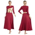 thumbnail image 2 of Aislor Womens Dance Dress Shiny Metallic Long Sleeve Lyrical Dancewear Burgundy L, 2 of 7