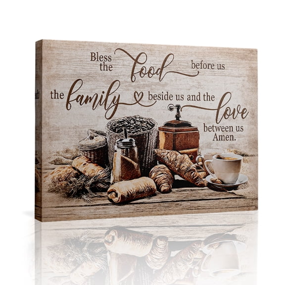 Christian Kitchen Wall Art , Coffee and Bread Decor , Rustic Coffee Theme Blessing Inspirational Quote Poster , Canvas Print Framed Modern Art , for Home Living Room Dining Room Kitchen