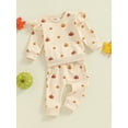 thumbnail image 6 of Michellecmm Toddler Girl Fall Halloween Outfit Pumpkin Print Long Sleeve Round Neck Pullover with Elastic Waist Pants 2 Pcs Set, 6 of 9