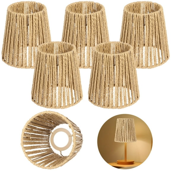 6Pcs Rattan Lamp Shades, Rattan Lampshade Replacement, Nature Touch Hand Woven Rattan Shade for Table Lamps, Chandeliers, Pendant Lights, Wall Sconces, 3.9" Top x 5.6" Slant Height x 5.4" Bottom