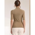 thumbnail image 4 of Women's Spring Mock Neck T-Shirts Stretch Slim Fit Short Sleeve Mesh Ruched Top XL Caramel, 4 of 6