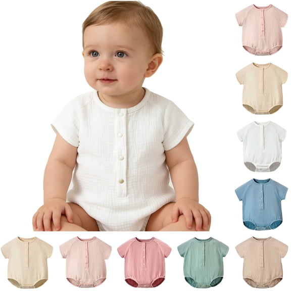 Mgmyaa Baby Boys Girls Pure Cotton Muslin Short Sleeve Bodysuit Snap Closure Summer Romper Newborn Jumpsuit for 3-24 Months
