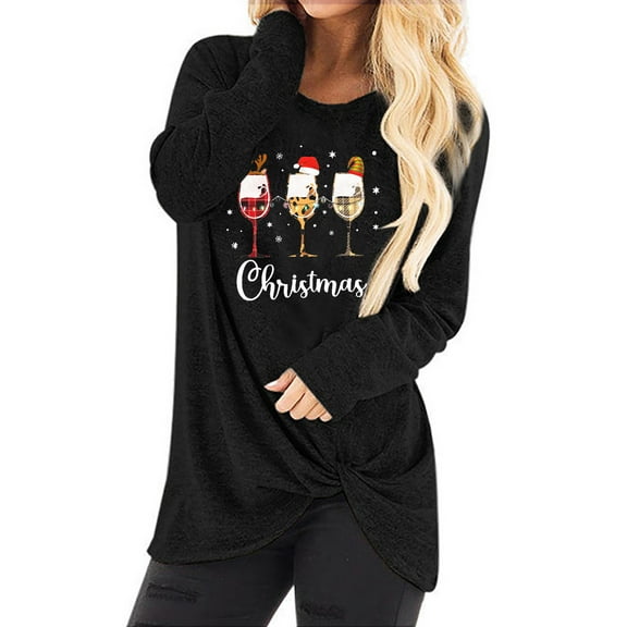 Patlollav Womens Print Long Sleeve Blouse Kink Tops Black L