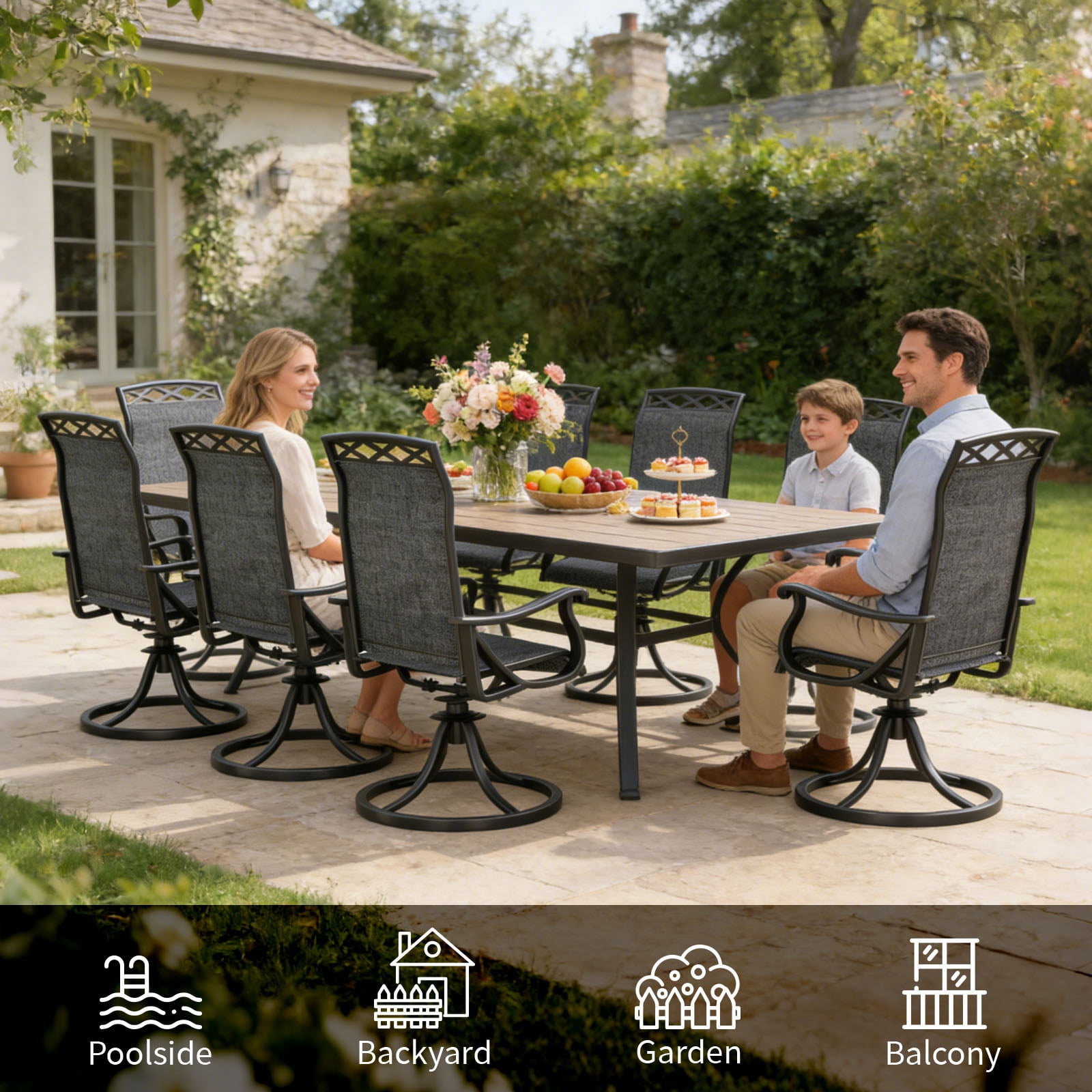 YLGJ Patio Swivel Chairs Set of 2, Outdoor Dining Chairs with Textilene High Back, All-Weather Rocker Chairs for Lawn and Porch, Gray