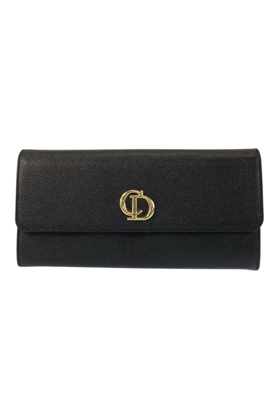Pre-Owned Christian Dior CD logo black leather long wallet with gold hardware, MC0131, women's,...