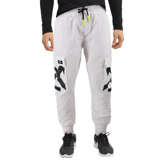 Men's Casual Cargo Pocket Pants Gym Workout Athletic Sport Drawstring Joggers (White, M)