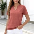thumbnail image 4 of KIHOUT Women's Casual Notched V-Neck Short Sleeve T-Shirt Relaxed Fit Cotton-Like Everyday Summer Top, 4 of 8
