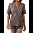 thumbnail image 3 of Camisas Mexicanas para Mujer, Blusa Tradicional de Verano Bordada, Túnica Floral, Cuello en V, Camiseta de Corta. Marrón Oscuro XL, 3 of 8