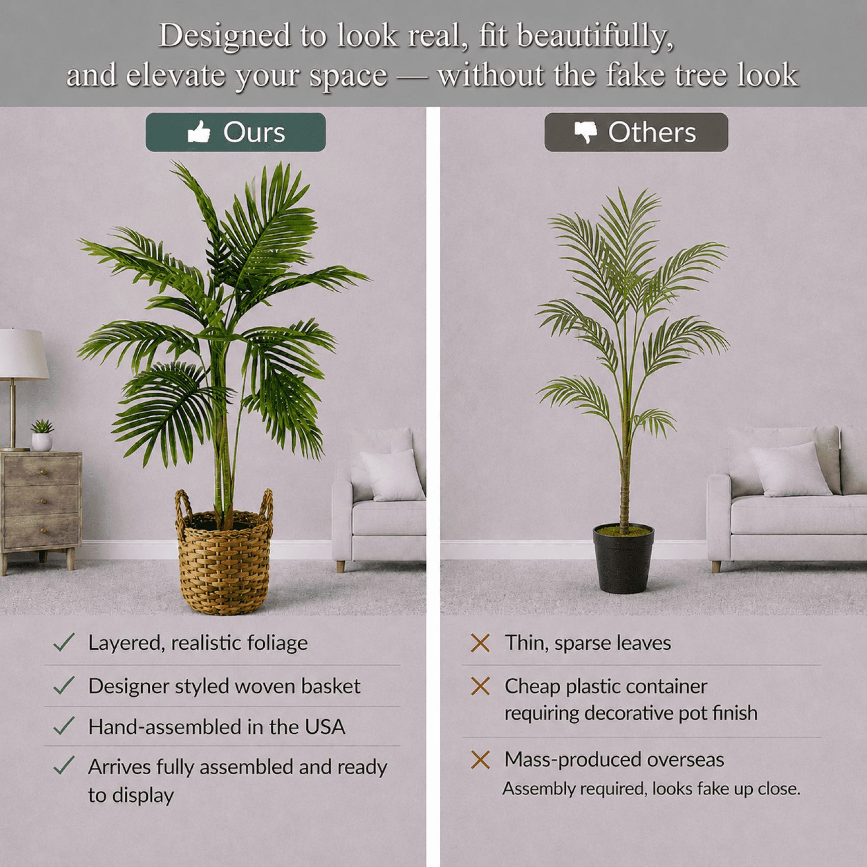 Artificial Plants, 3.3ft Artificial Palm Plant in Woven Handled Basket by LCG Florals, Faux Designer Fake Palm Tree Indoor for Home Décor Office Porch Patio Living Room Decor