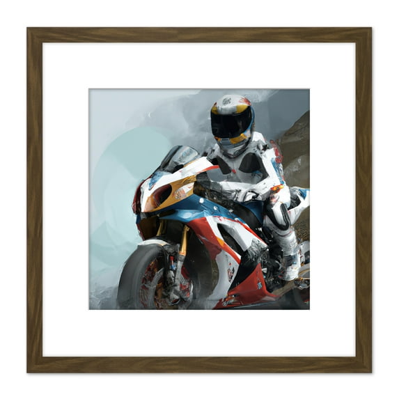 Motorsport Road Race Motorbike Oil Painting Daytona 200 Motocross Square Wooden Framed Wall Art Print Picture 8X8 Inch