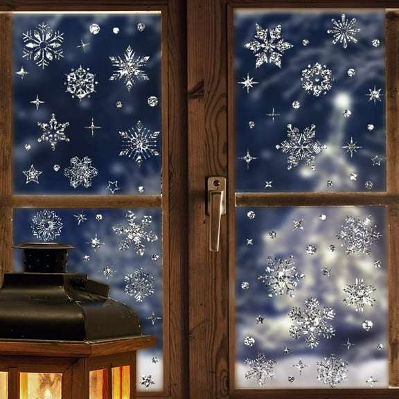 Snowflake Window Clings 9 Sheets Silver Double-Sided Christmas Window Decorations for Winter Christmas Window Decals for Christmas Party