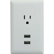 AUDIOVOX Wall Plate, 2 USBs + Standard Outlet, Plug-In, White WP2UWF