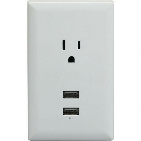 AUDIOVOX Wall Plate, 2 USBs + Standard Outlet, Plug-In, White WP2UWF