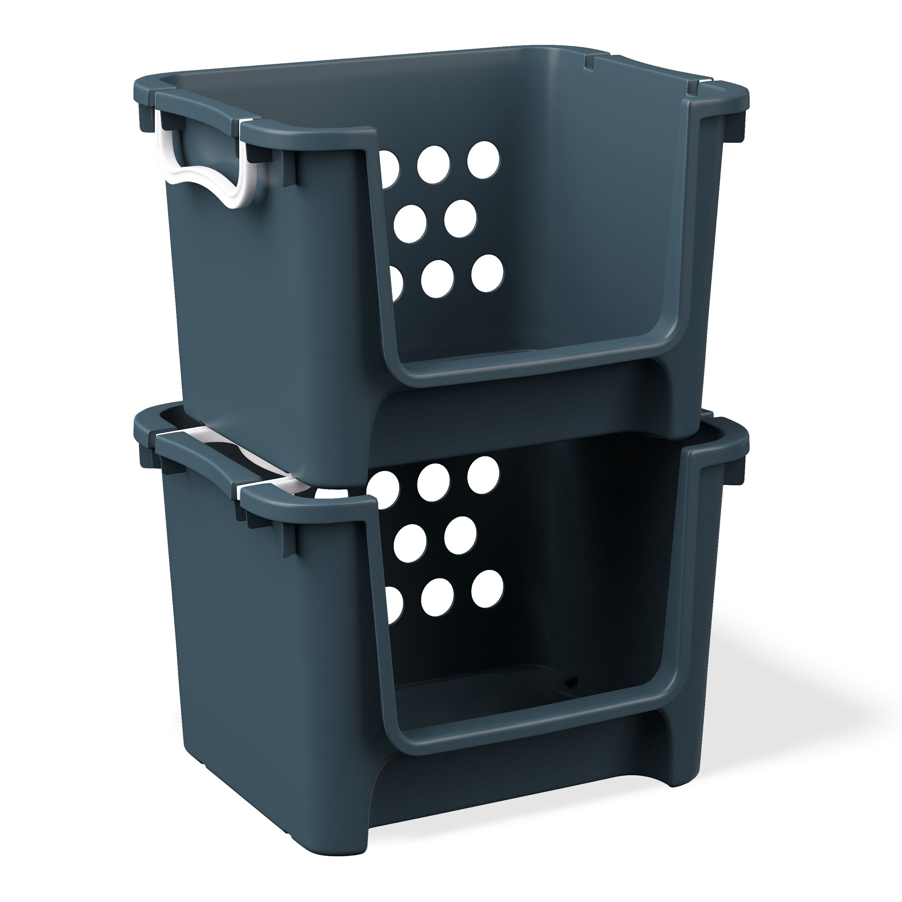 Mainstays Kids Large Blue Stackable Plastic Open-Front Toy Storage Basket with Handles
