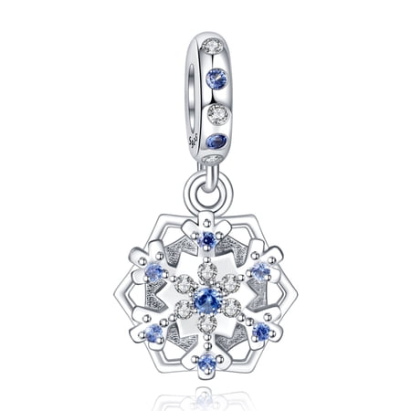 925 Sterling Silver Charm for Bracelets Snowflake Sapphire Pendant Charm Women Bracelet Charm