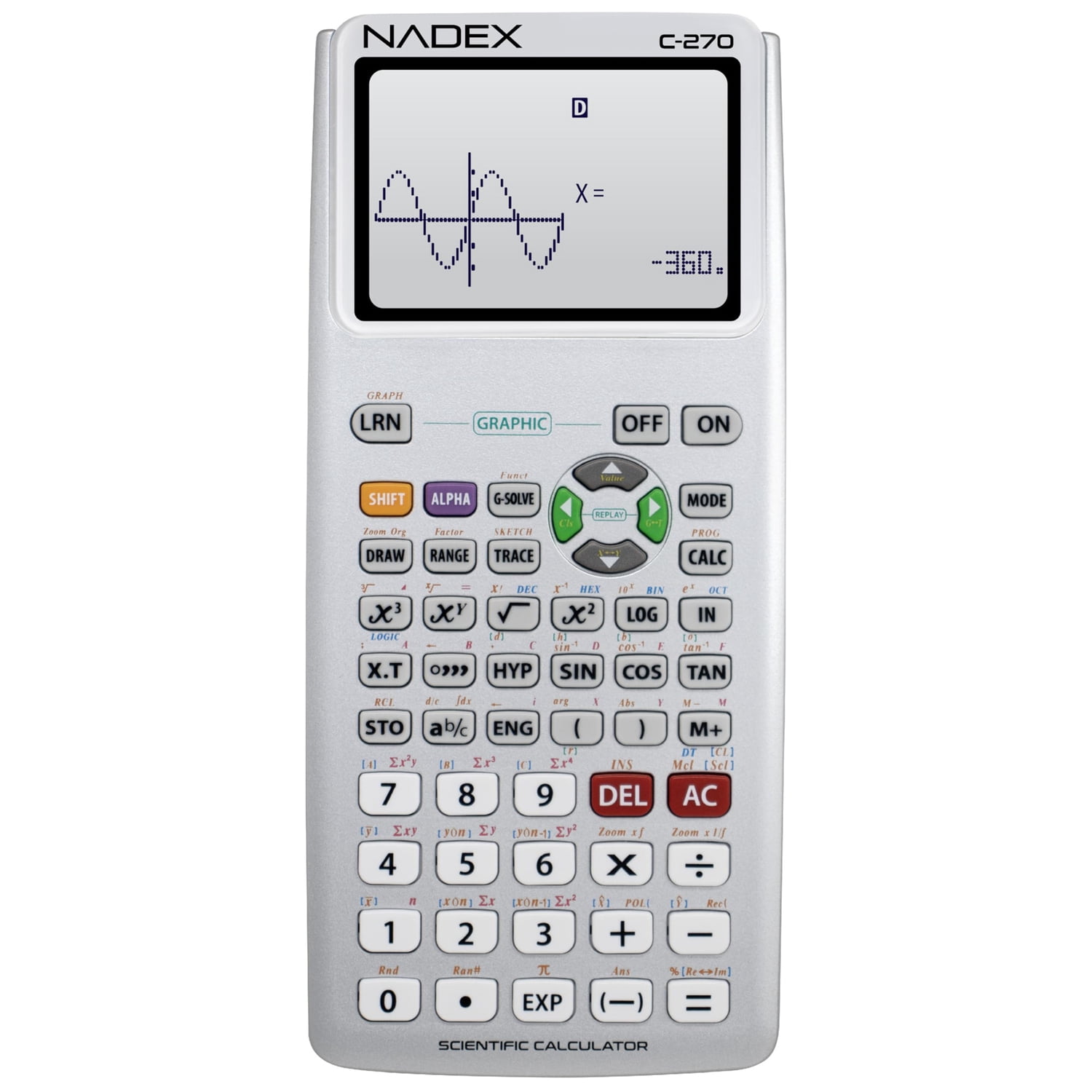 Nadex Coins C-270 Scientific Calculator with Black and White Graph Functions, Battery Powered (Silver), NXTE-1701
