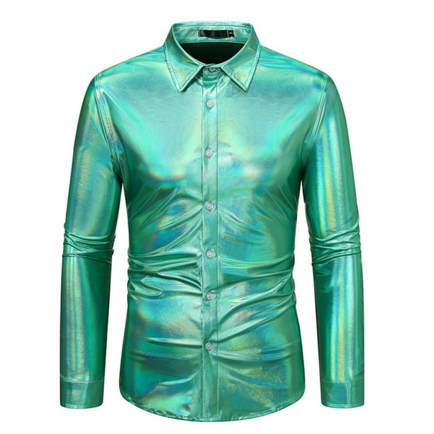 Camisa de manga larga con estampado de discoteca para hombre - Mezcla de algodón, diseño moderno - Perfecta para fiestas/moda otoño-invierno