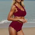 thumbnail image 6 of $15 & Under UTSJKR Scalloped Trim Two Piece Swimsuits for Women High Waisted Bikini Sets Tummy Control Cheeky Bathing Suits Swimwear Wine L, 6 of 8