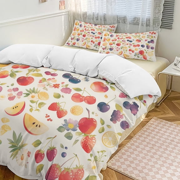 Various Fruits 3 Pieces Duvet Cover with Zipper Closure,Premium Polyester Lightweight Bedding Set