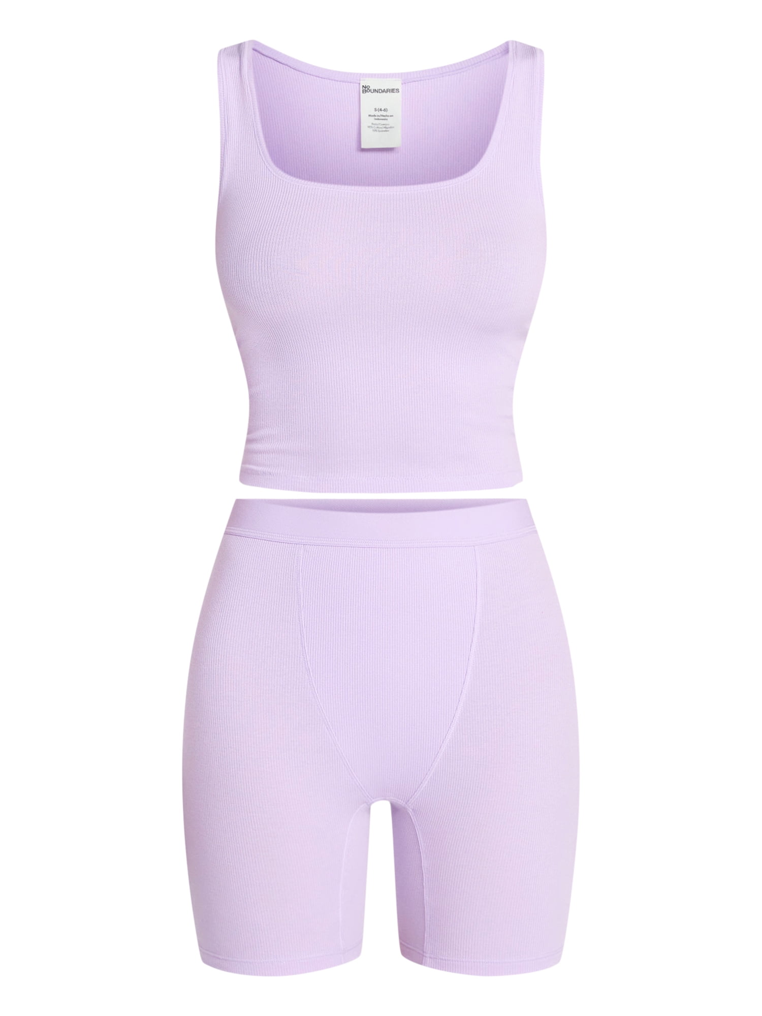 No Boundaries Cotton Stretch Ribbed Tank Top and Boxer Shorts Set, 2-Piece, Women's XS-XXL